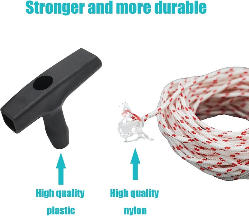 Bopurtotly New Recoil Starter Rope 3-Meter Pull Cord with Starter Handle Replacement for Lawn Mower ChainsawTrimmer Edger Brush Cutter Engine Parts(Red and White Cord,3.5 mm) - Image 5